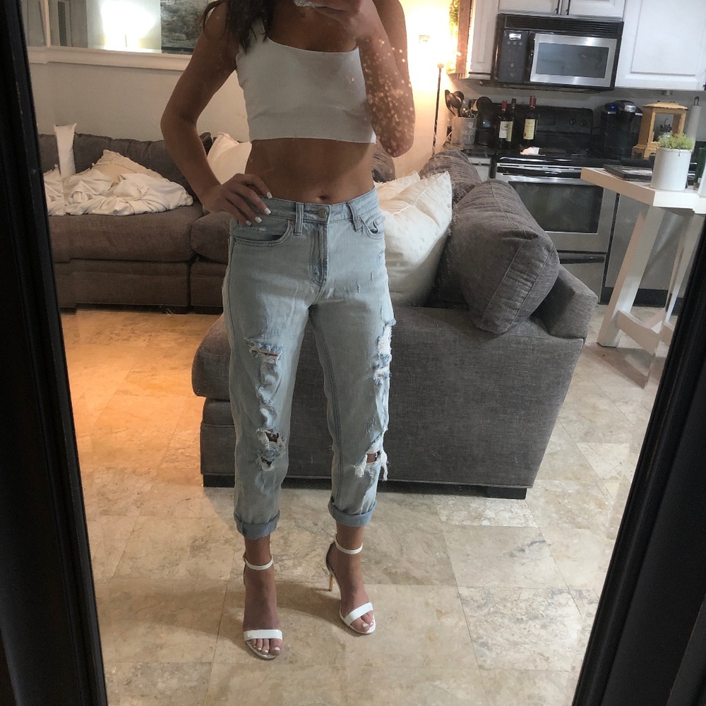 High Rise Distressed Mom Jeans